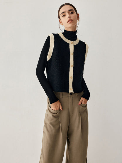 Contrast Trim Graceful Knit Vest