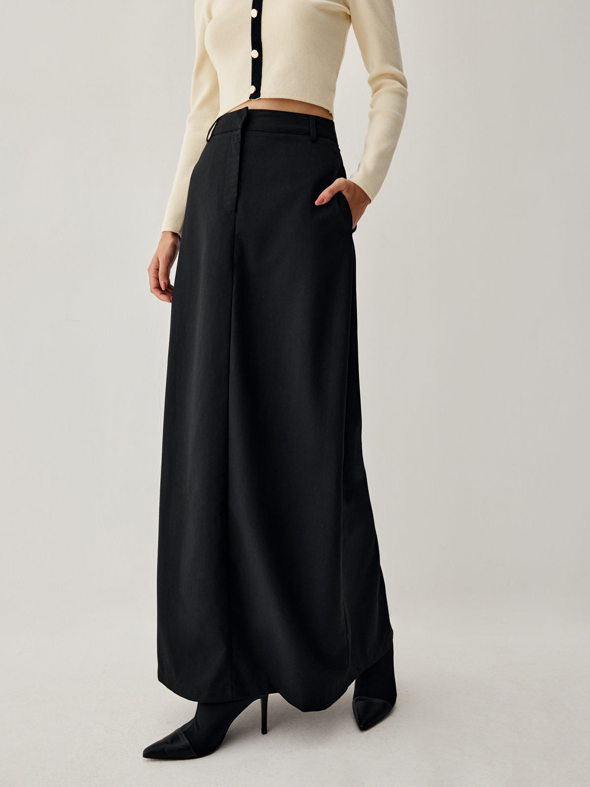 Double Pockets High Trendy Waist Maxi Skirt