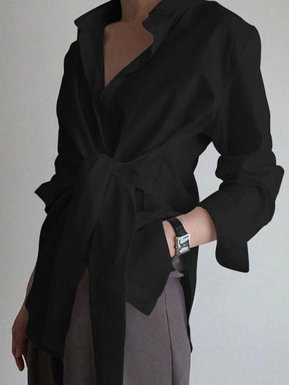 Button Down Graceful Tied Long Shirt