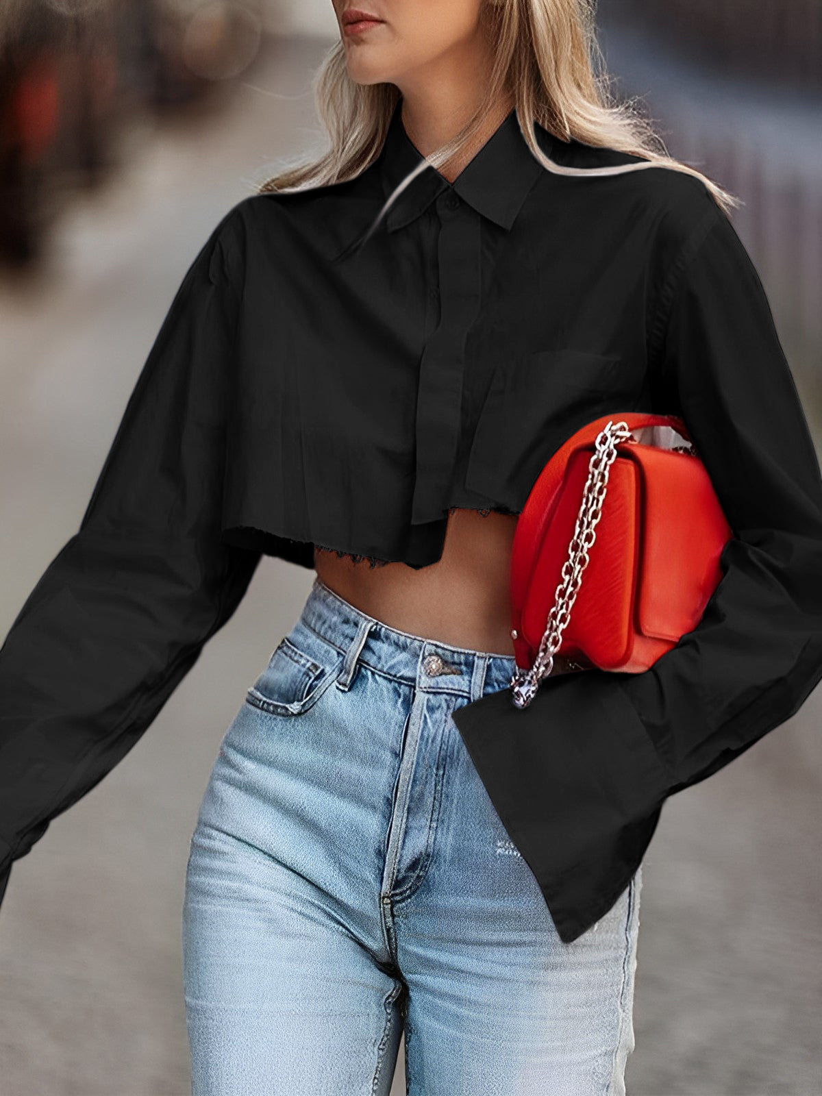 Asymmetrical Cotton Graceful Crop Shirt