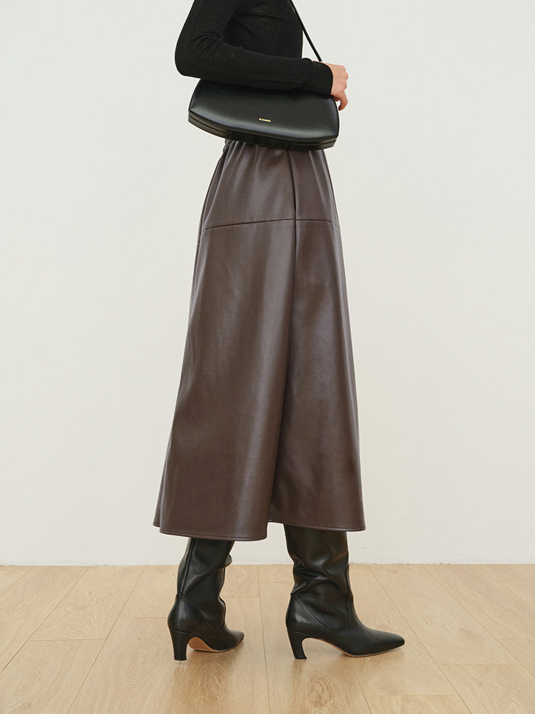 Double Pockets Graceful Leather Maxi Skirt