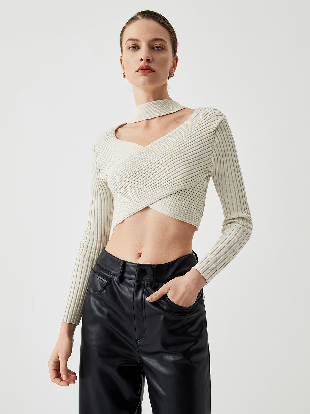 Criss Cross Knit Trendy Halter Crop Top