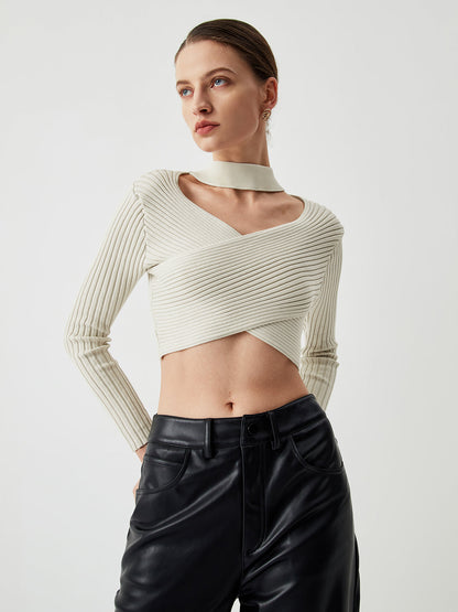 Criss Cross Knit Trendy Halter Crop Top