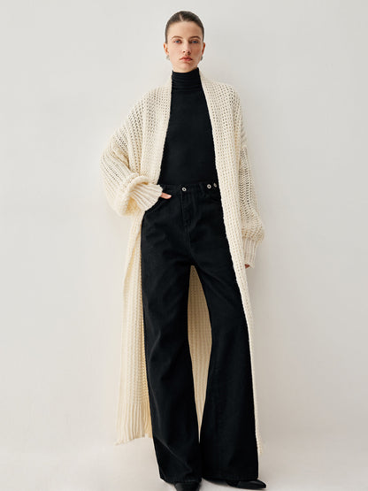 Crocheted Perforated Graceful Long Cardigan