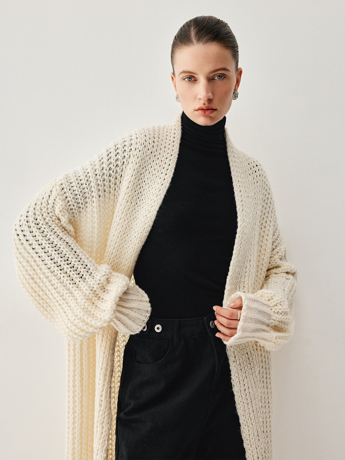 Crocheted Perforated Graceful Long Cardigan