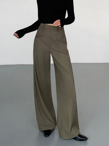 Cotton Straight Leg Trendy Pocket Dress Pants