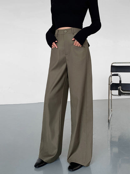 Cotton Straight Leg Trendy Pocket Dress Pants