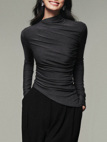 Asymmetric Collar Draped Trendy Long Sleeve Shirt