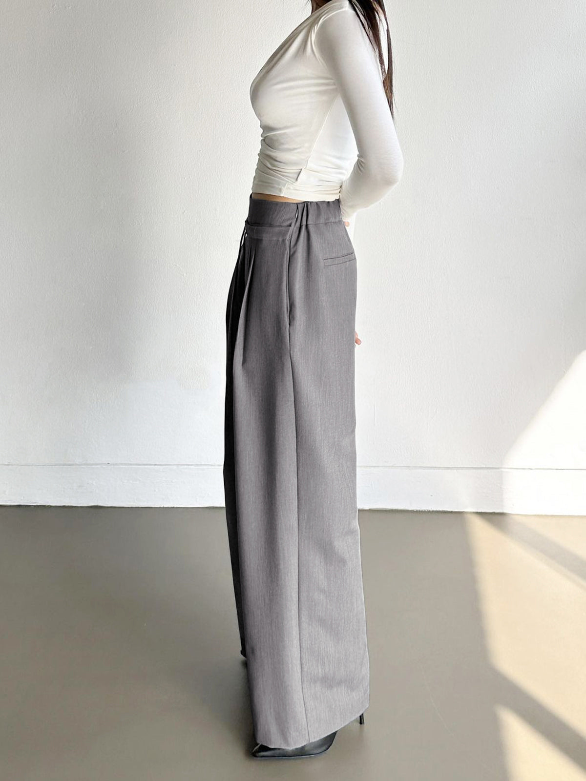 Drawstring Pleat Wide Trendy Leg Dress Pants