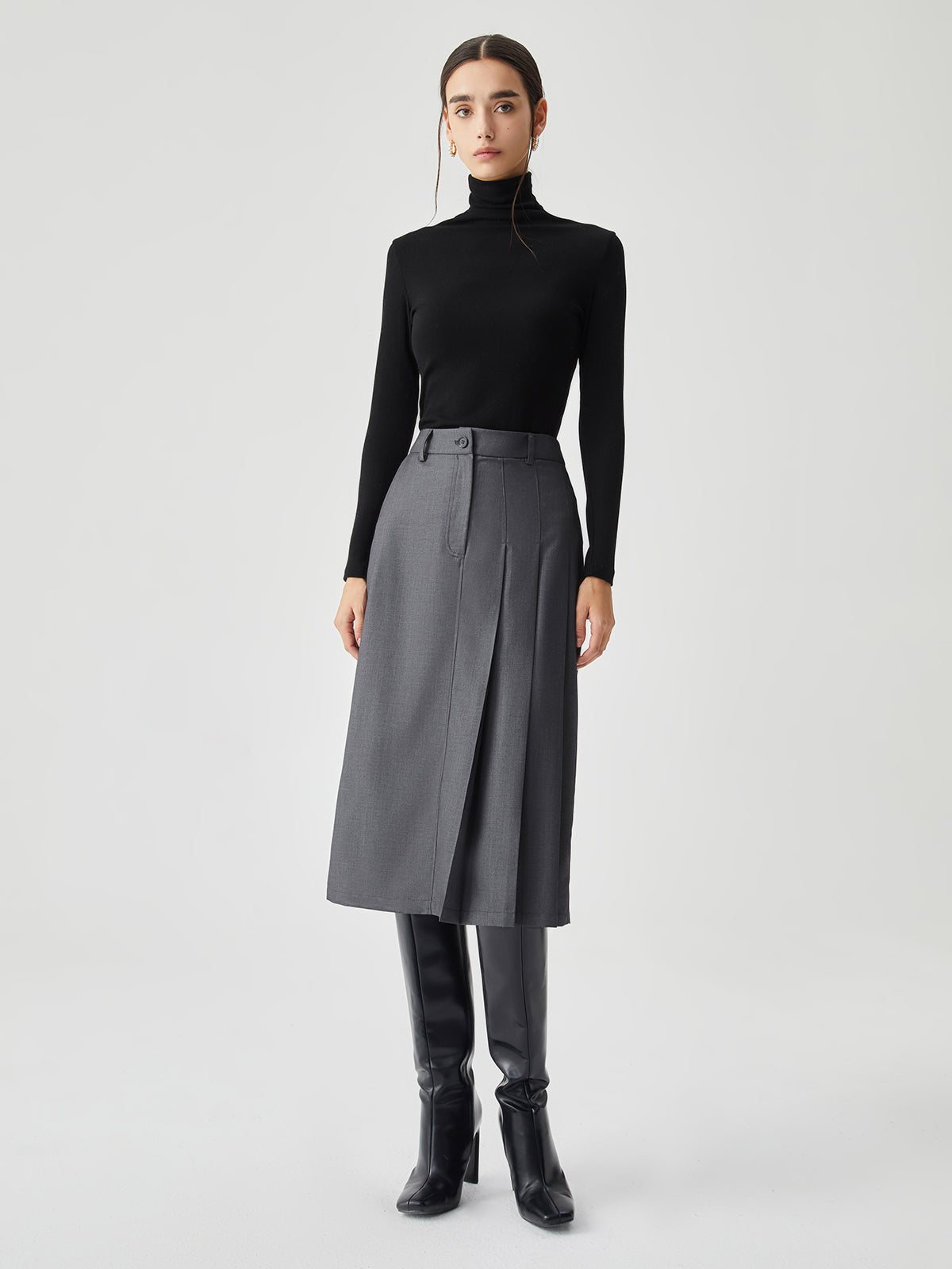 Asymmetrical Pleated Graceful Midi Skirt