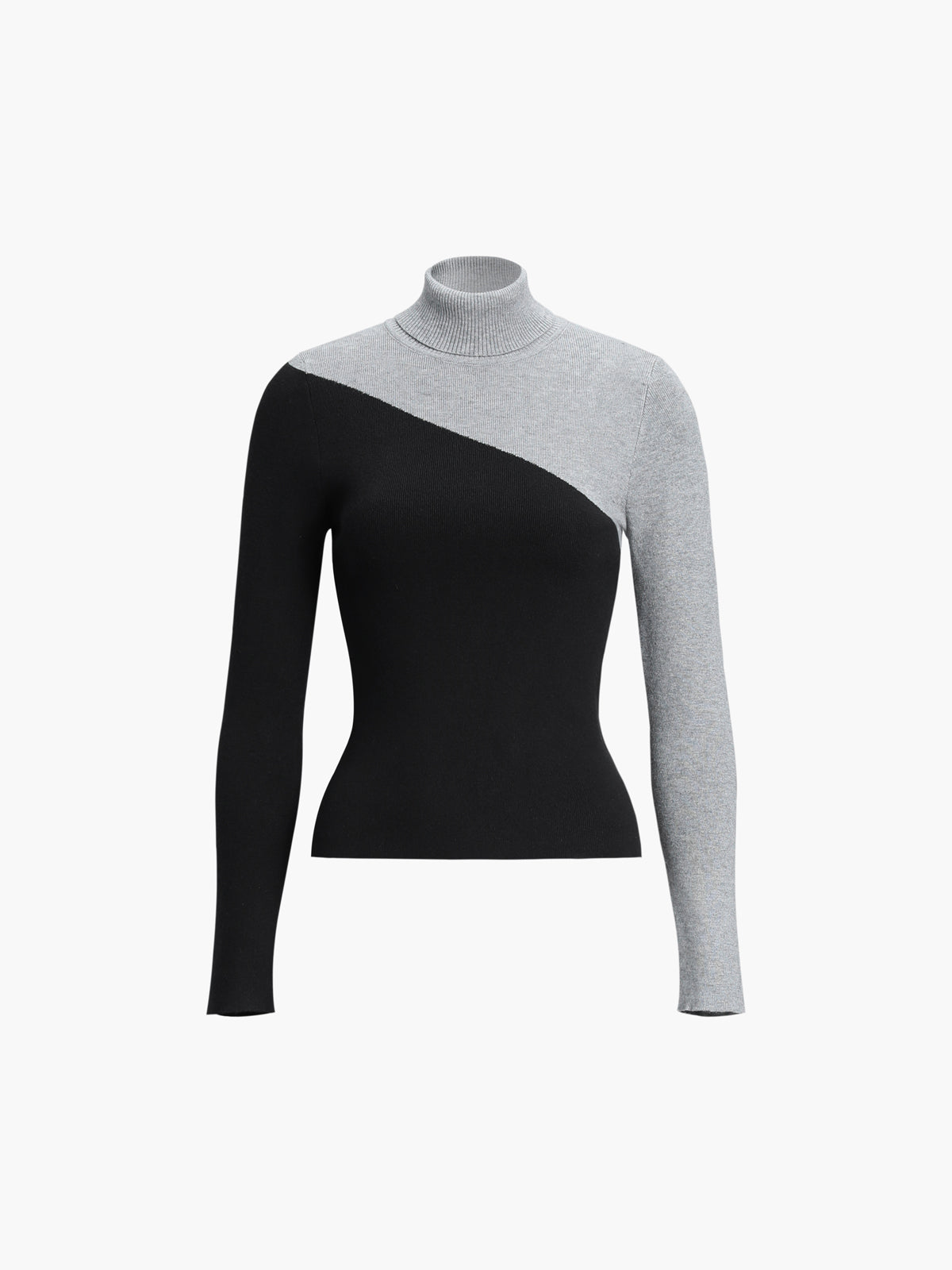 Asymmetric Patchwork Long Sleeve Modern Mock Neck Knit Top