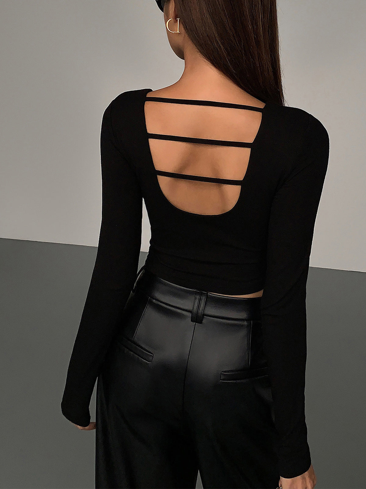 Cut Out Open Back Modern Long Sleeve Crop Top