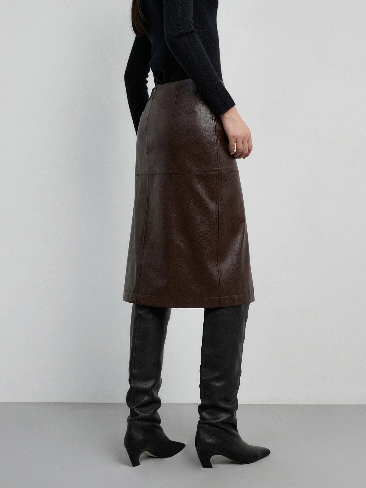 Faux Leather Midi Trendy Waist Split Midi Skirt