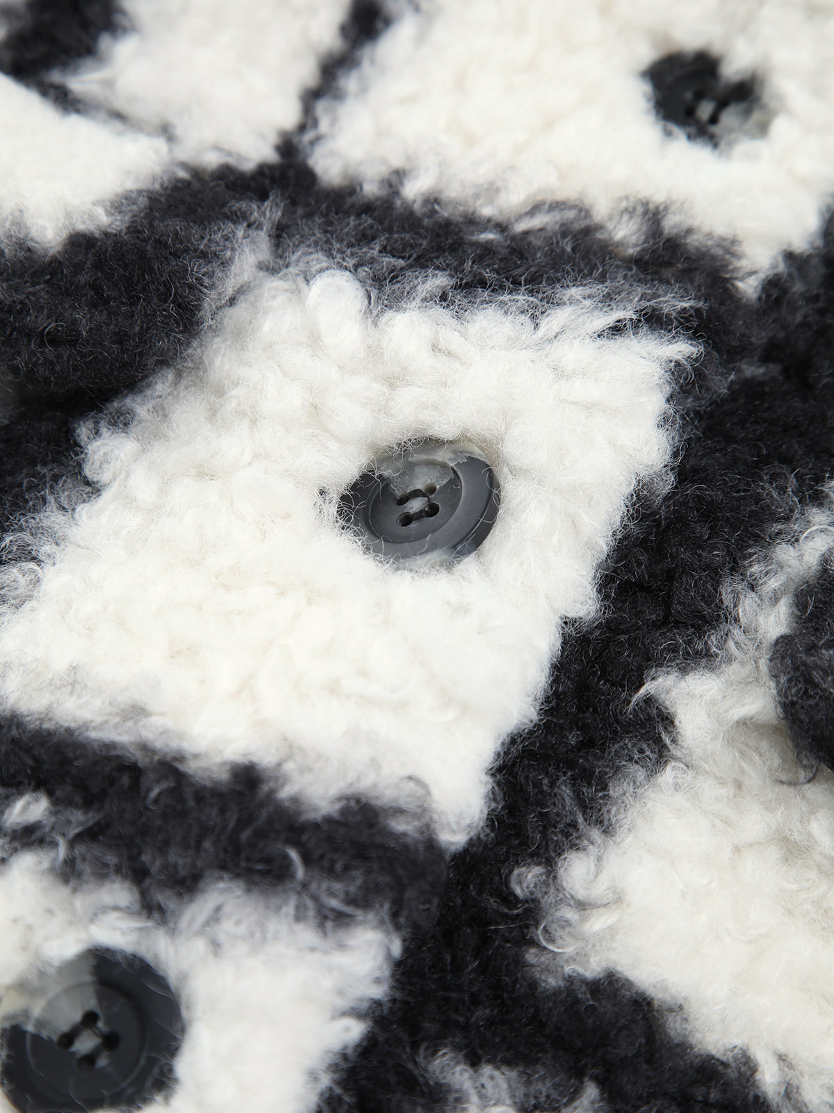 Checkered Button Graceful Sherpa Jacket Fleece Jackets