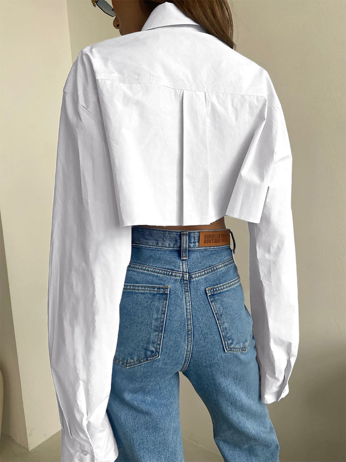 Asymmetrical Pocket Button Trendy Collar Crop Shirt