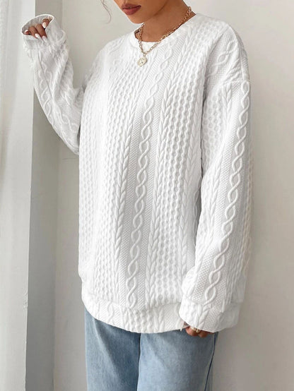 Crew Neck Graceful Cable Knit Sweater