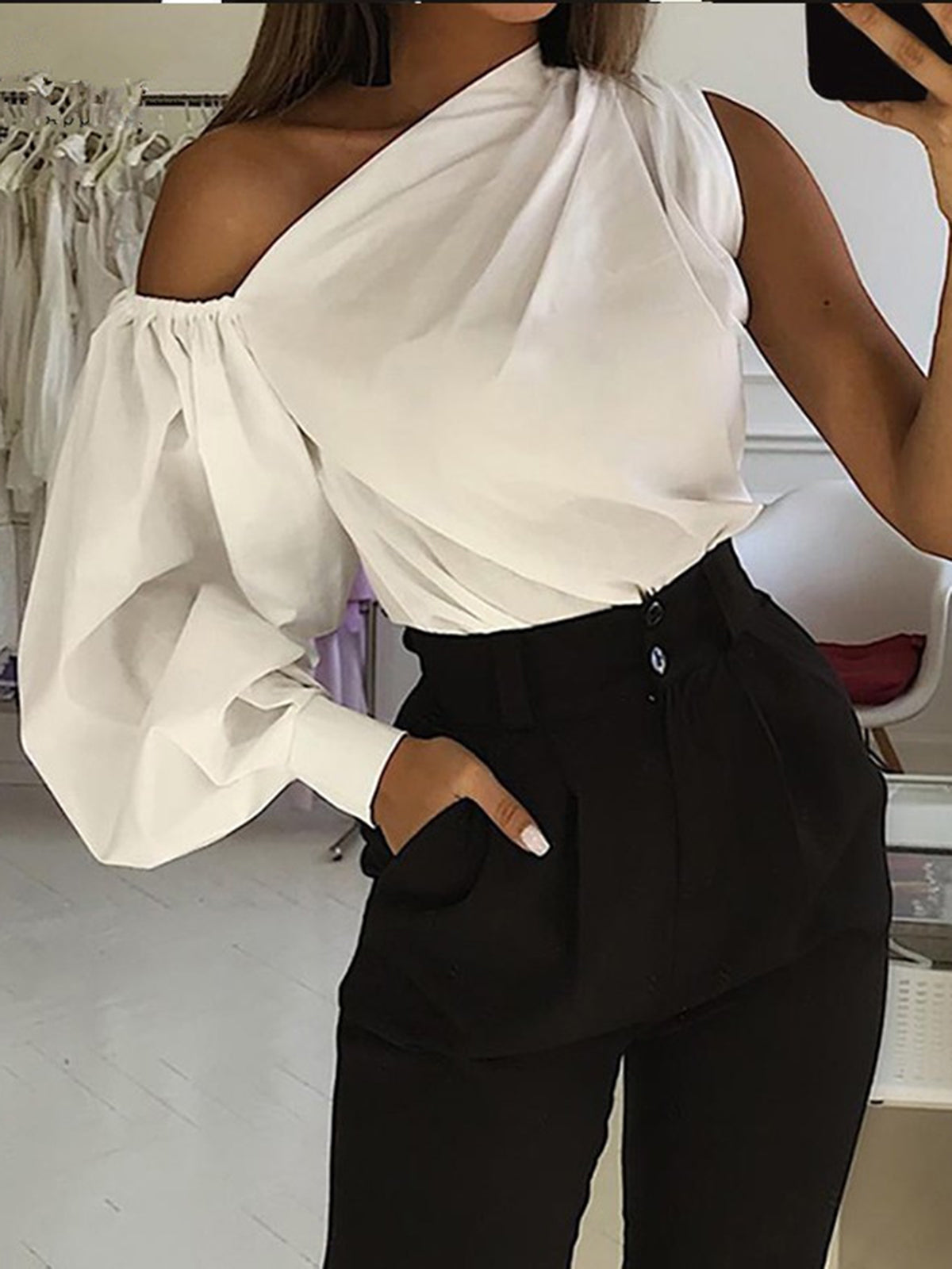 Asymmetrical Off Graceful Shoulder Blouse