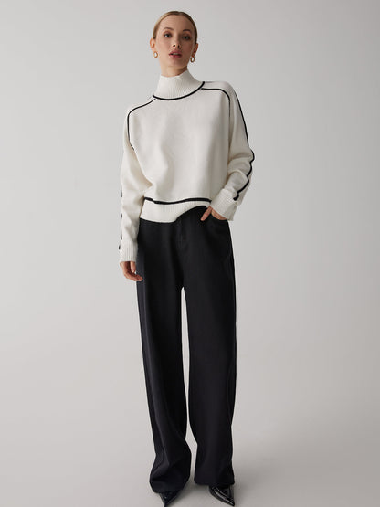 Contrast Turtleneck Graceful Long Sleeve Sweater