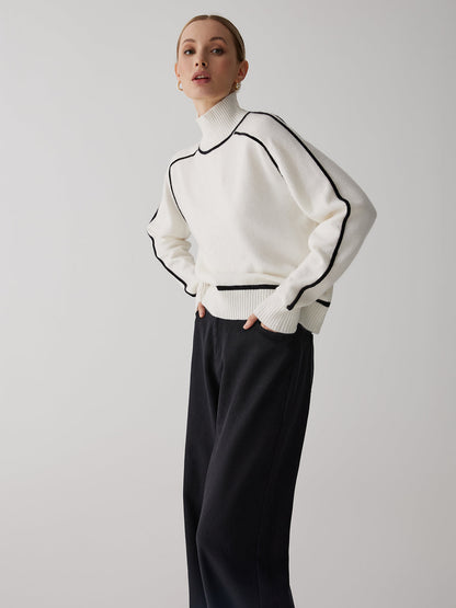 Contrast Turtleneck Graceful Long Sleeve Sweater