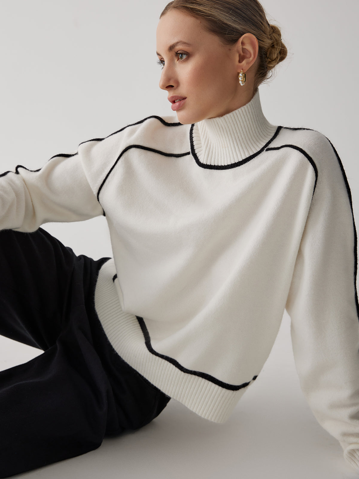 Contrast Turtleneck Graceful Long Sleeve Sweater