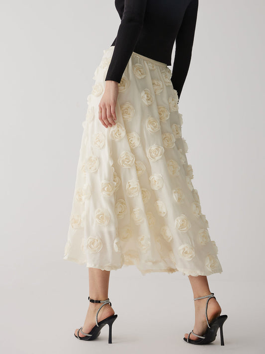 Floral A-Line Graceful Midi Skirt