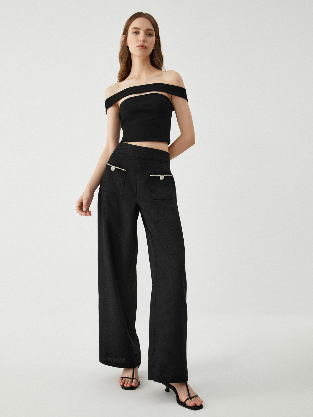 Contrast Trim Pocket Trendy Wide Leg Pants