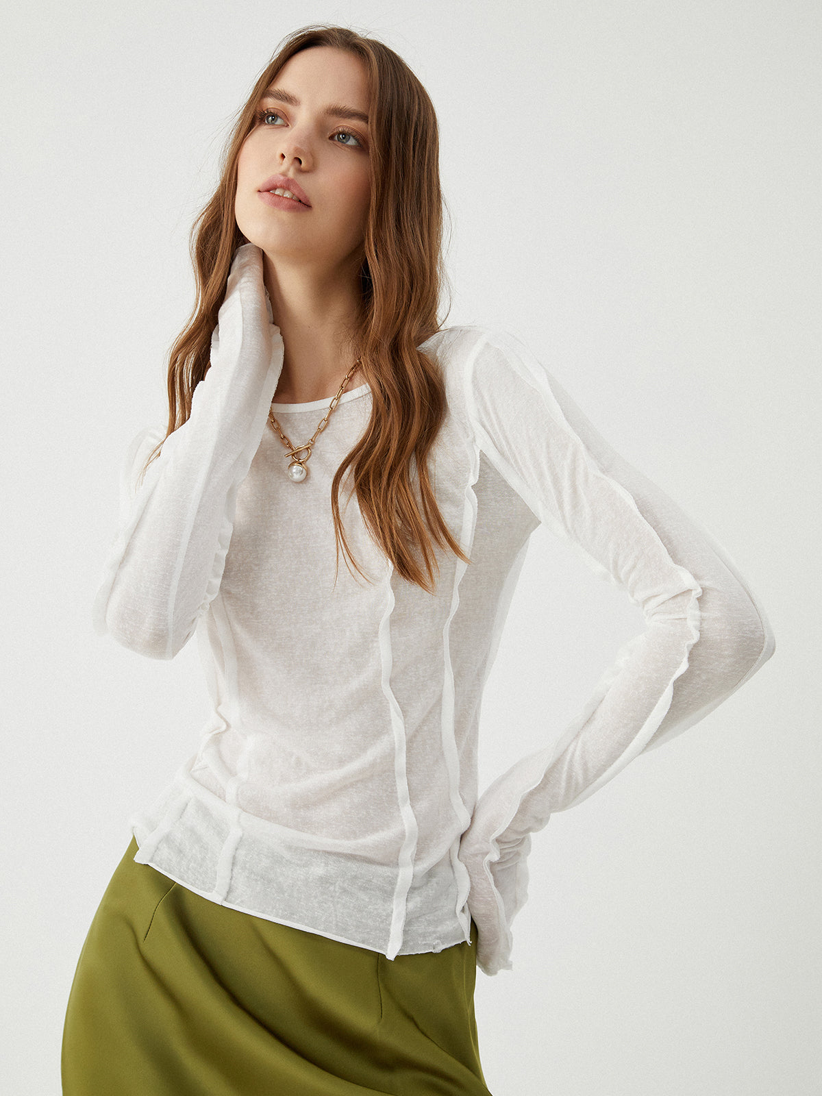 Cotton Pleated Graceful Long Sleeve Top