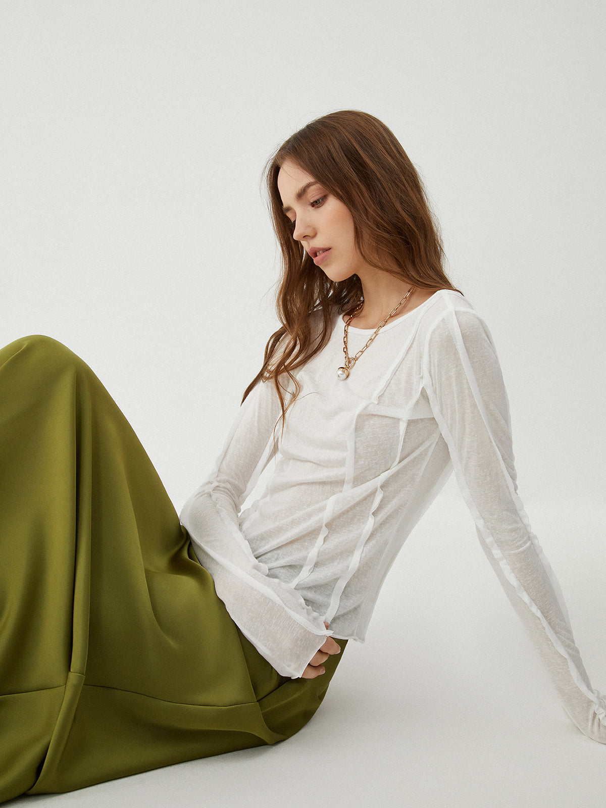 Cotton Pleated Graceful Long Sleeve Top