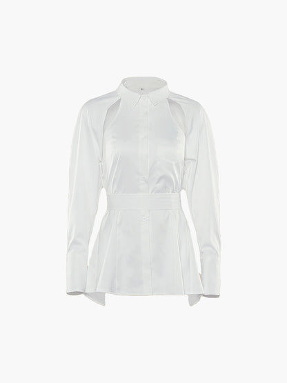 Cut Out Button Trendy Down Collar Shirt