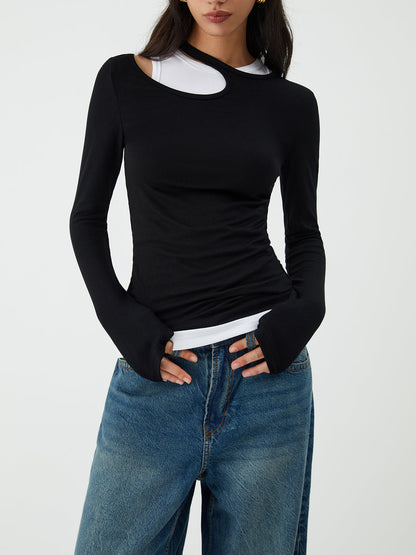 Asymmetrical Neck Graceful Long Sleeve Blouse