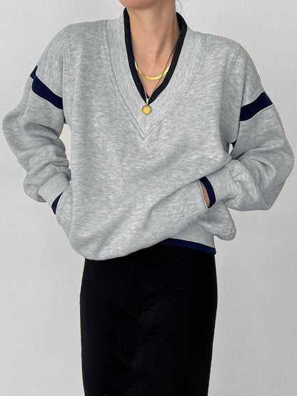 Contrast Trim Graceful Oversized Sweatshirt