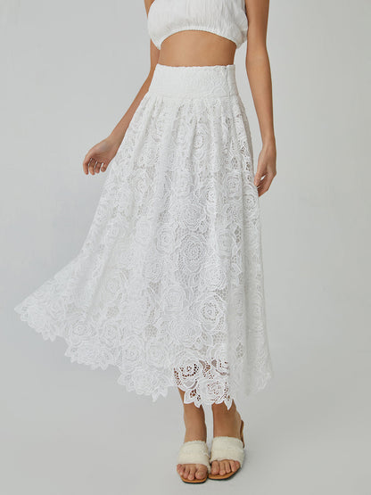 Eyelet Rosebud Graceful Pattern Maxi Skirt