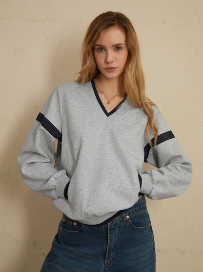 Contrast Trim Graceful Oversized Sweatshirt