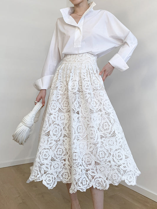 Eyelet Rosebud Graceful Pattern Maxi Skirt