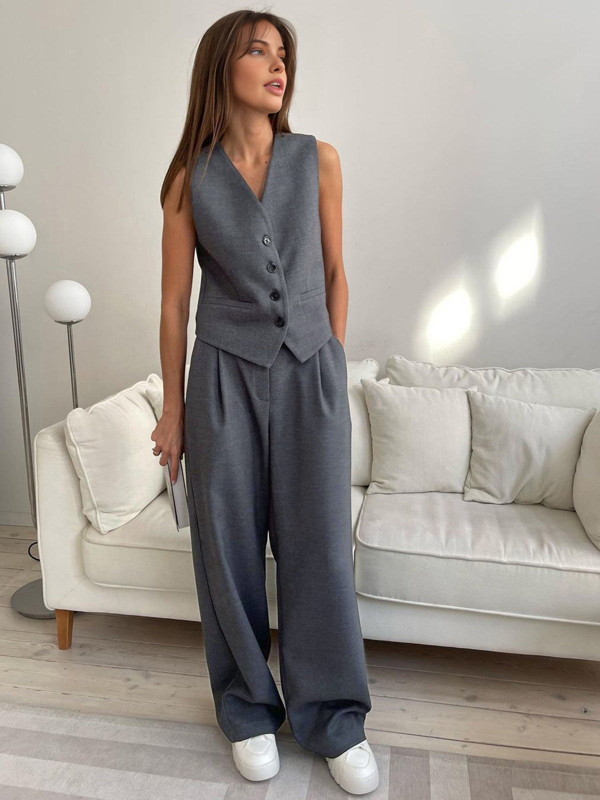 Solid Structured Suit Pants Grey / XS Pants