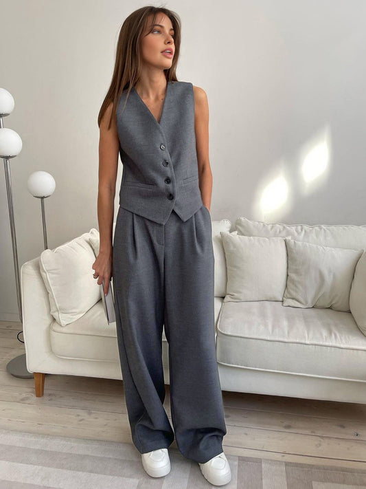 Solid Structured Suit Pants Grey / XS Pants