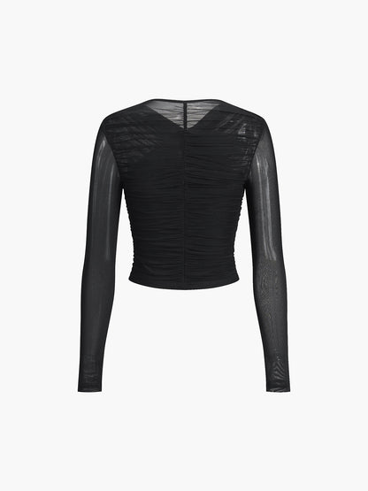 Criss Cross Mesh Trendy Long Sleeve Top