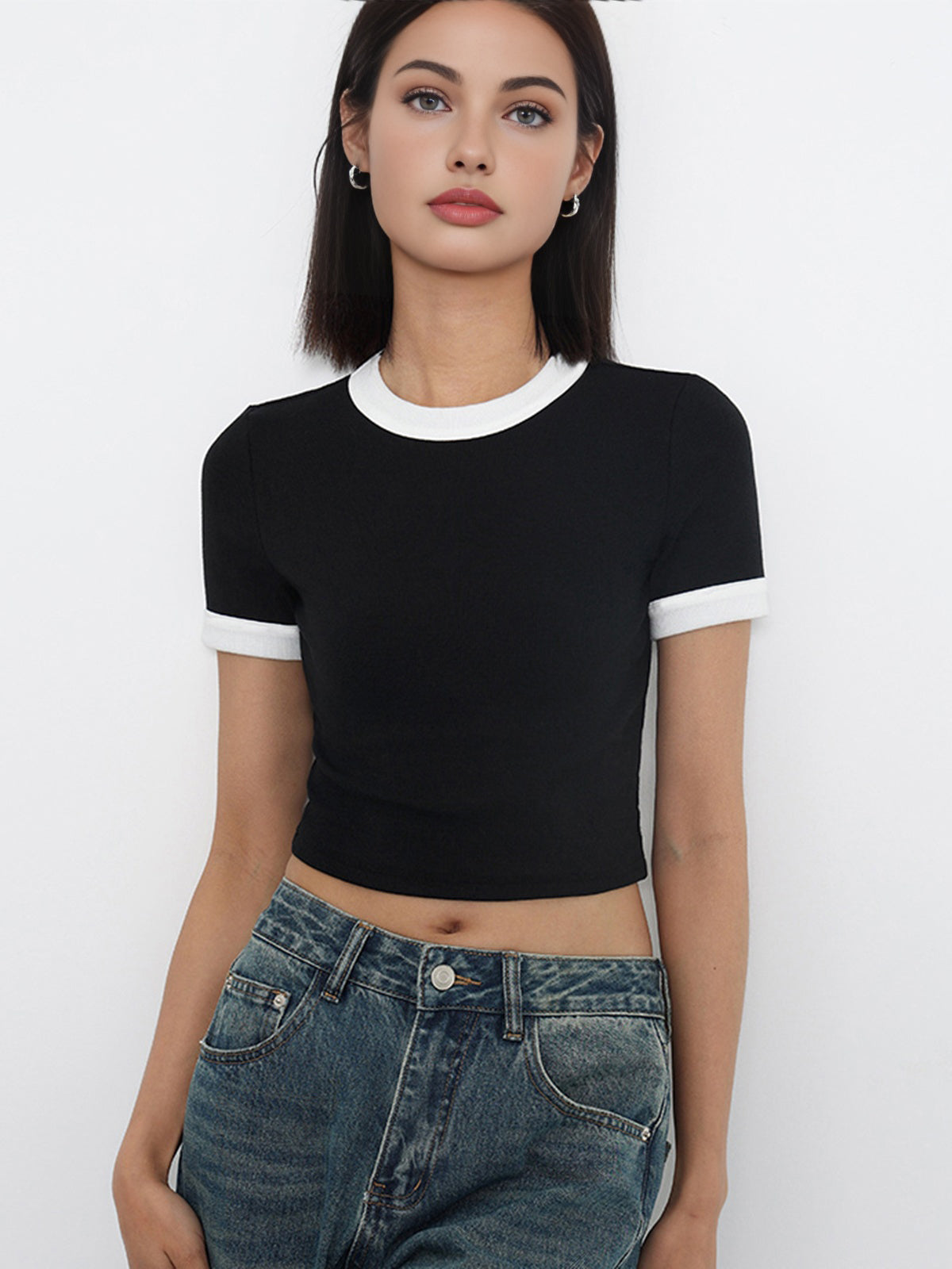 Cotton Contrast Graceful Trim Cropped Top