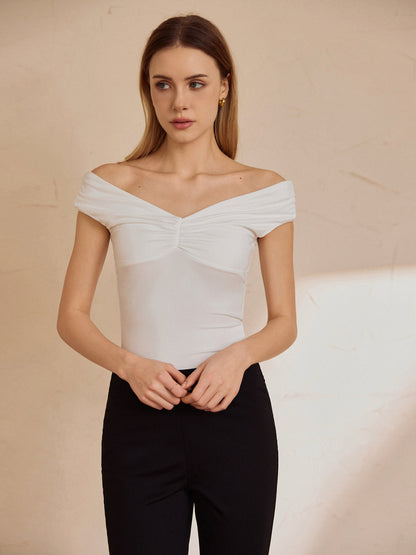 Basic Solid Graceful Off-Shoulder Top