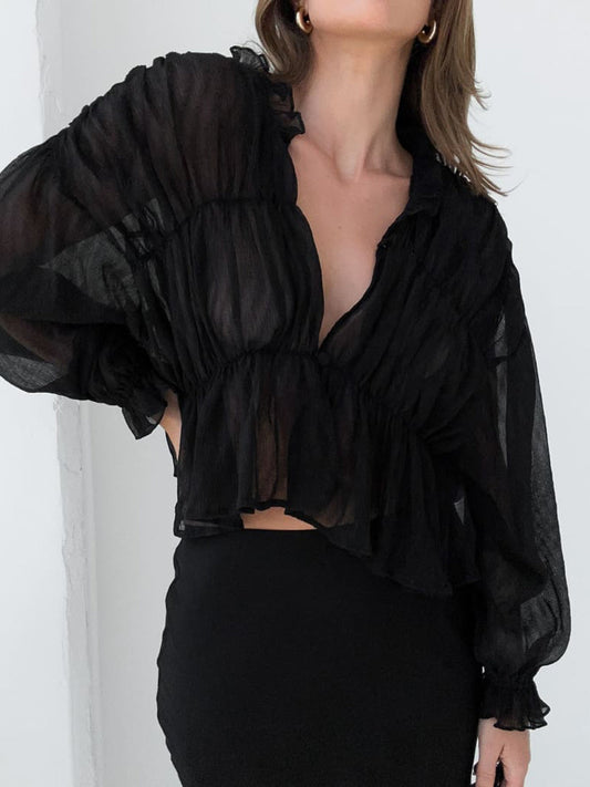 Chiffon Ruffle Graceful Detail Blouse