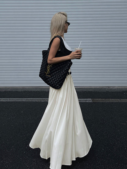 Belted Pleated Graceful Long Skirt