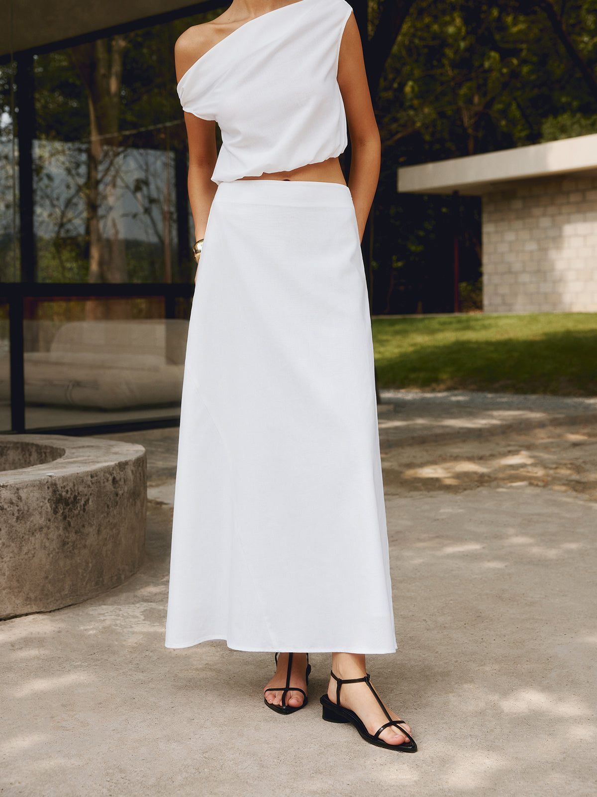 Cotton & Linen Trendy Solid Maxi Skirt