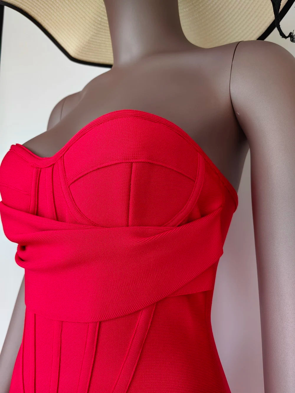 Sexy Strapless Backless Split Bustier Red Christmas Party Dress