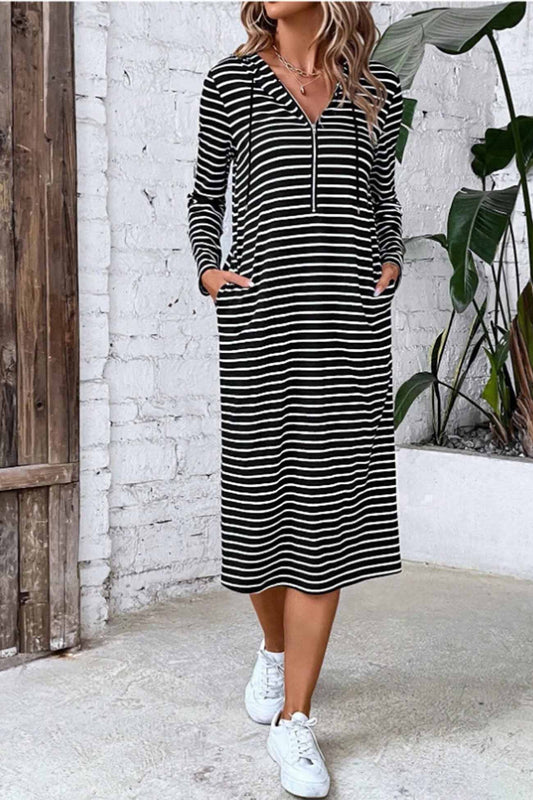 Long Sleeve Hooded Dress with Stripes