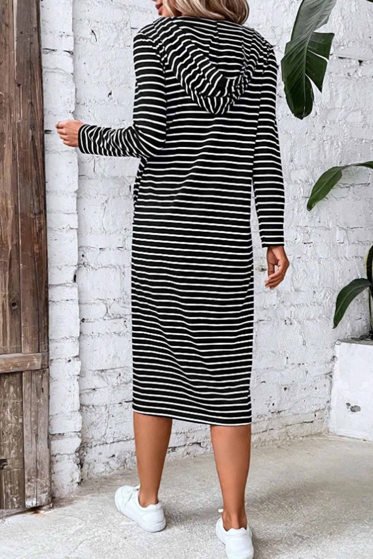 Long Sleeve Hooded Dress with Stripes