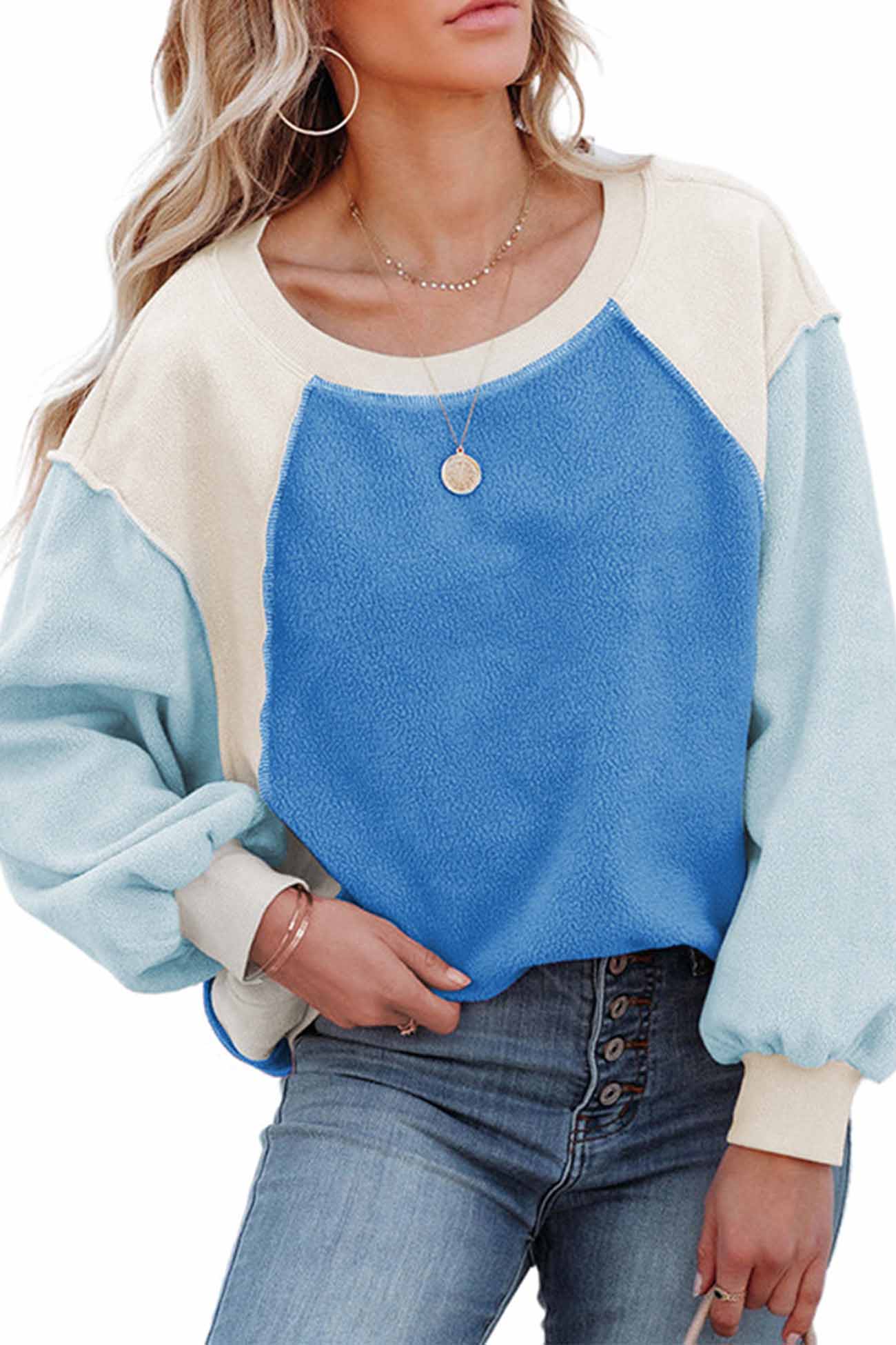 Patchwork Fleece Long Sleeve Sweatshirt