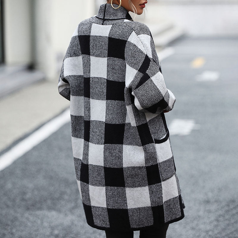 Plaid Knitted Cardigan