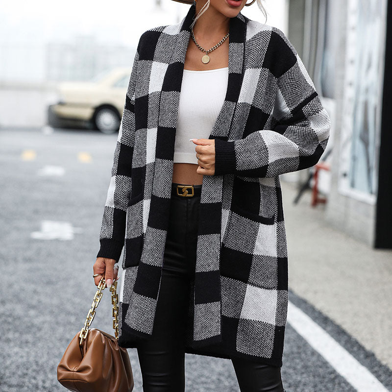 Plaid Knitted Cardigan