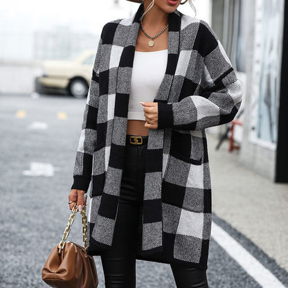 Plaid Knitted Cardigan