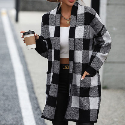 Plaid Knitted Cardigan